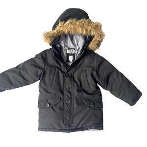 Baby Gap Toddler Parka Coat Size 4 Faux Fur Hood Black